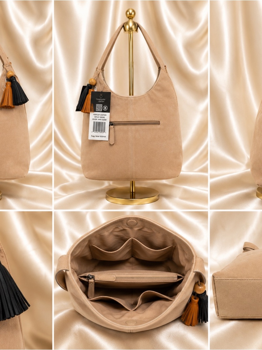 The Sak Huntley Suede Shoulder Bag in Sand with Black & Tan Tassels - Picture 3 of 7